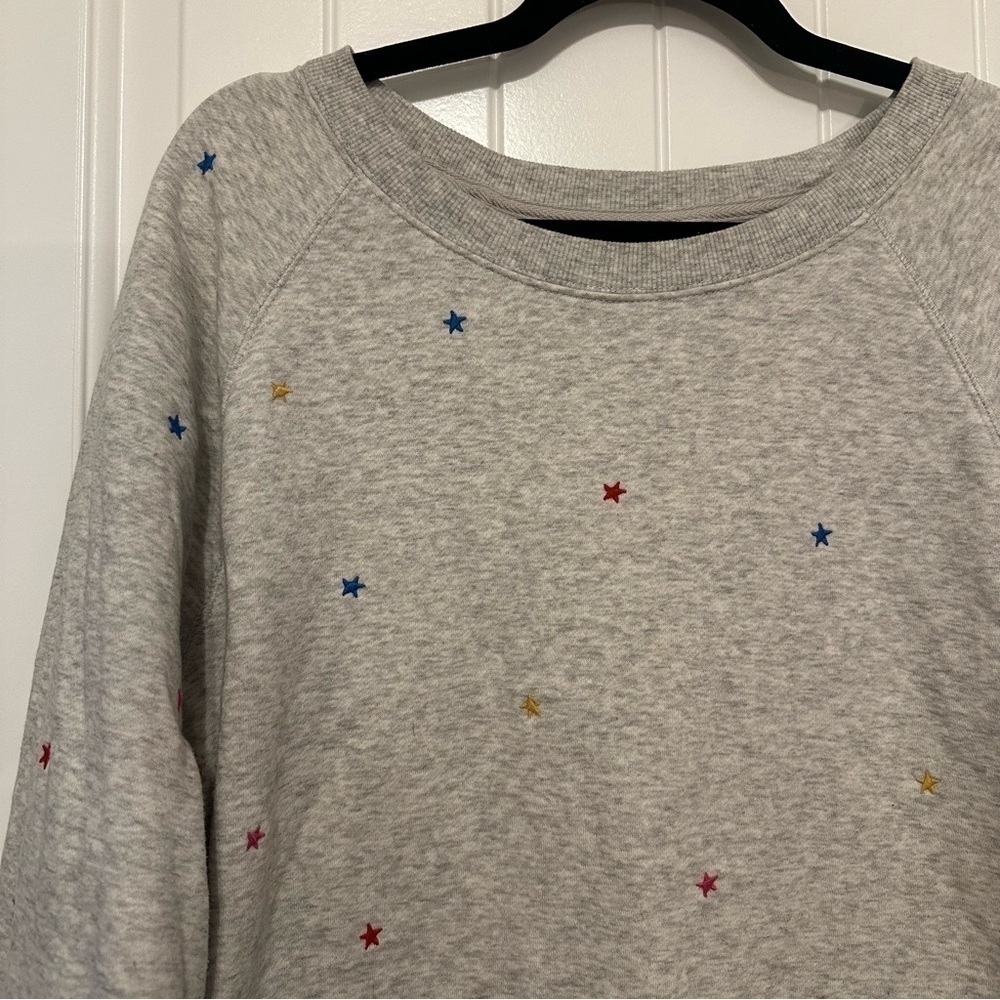Grey oversized cozy women’s crew neck sweatshirt comfy relaxed tiny stars XL - Picture 2 of 8